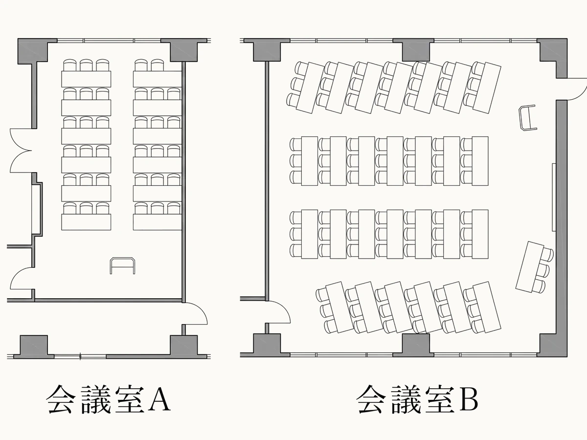 Classroom layout — floor plan (Conference Rooms A · B)