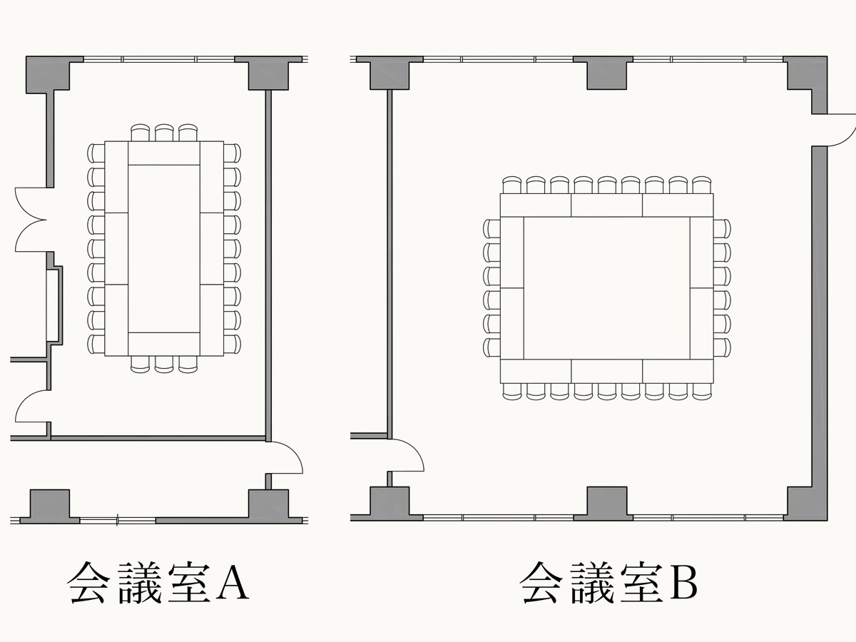Boardroom layout — floor plan (Conference Rooms A · B)
